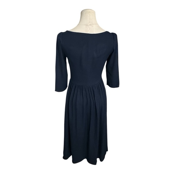 REFORMATION Adair Midi Dress Navy Blue Size 0 Button Up 3/4 Sleeves Work Party - Picture 4 of 10